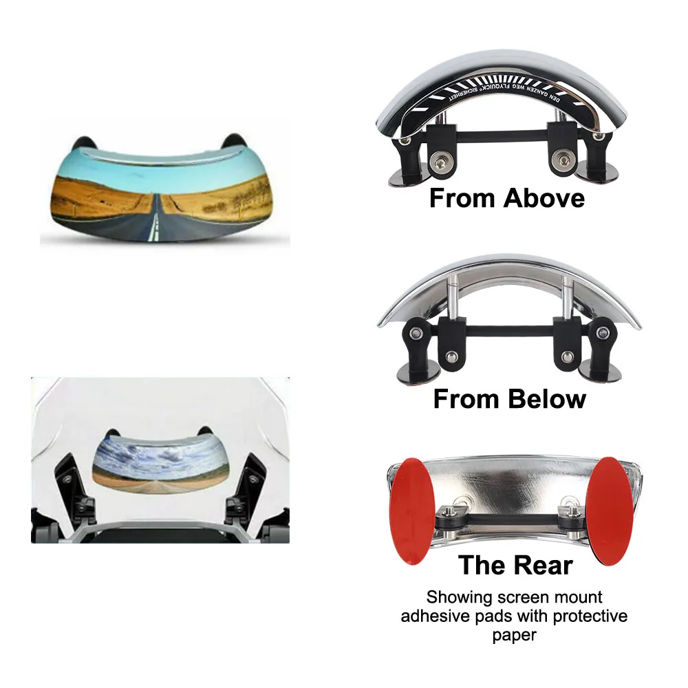 Chromed Universal Rearview Mirror Central Windscreen Mount 180 Ultra Wide Angle Holographic Motorcycle Rear View Mirror