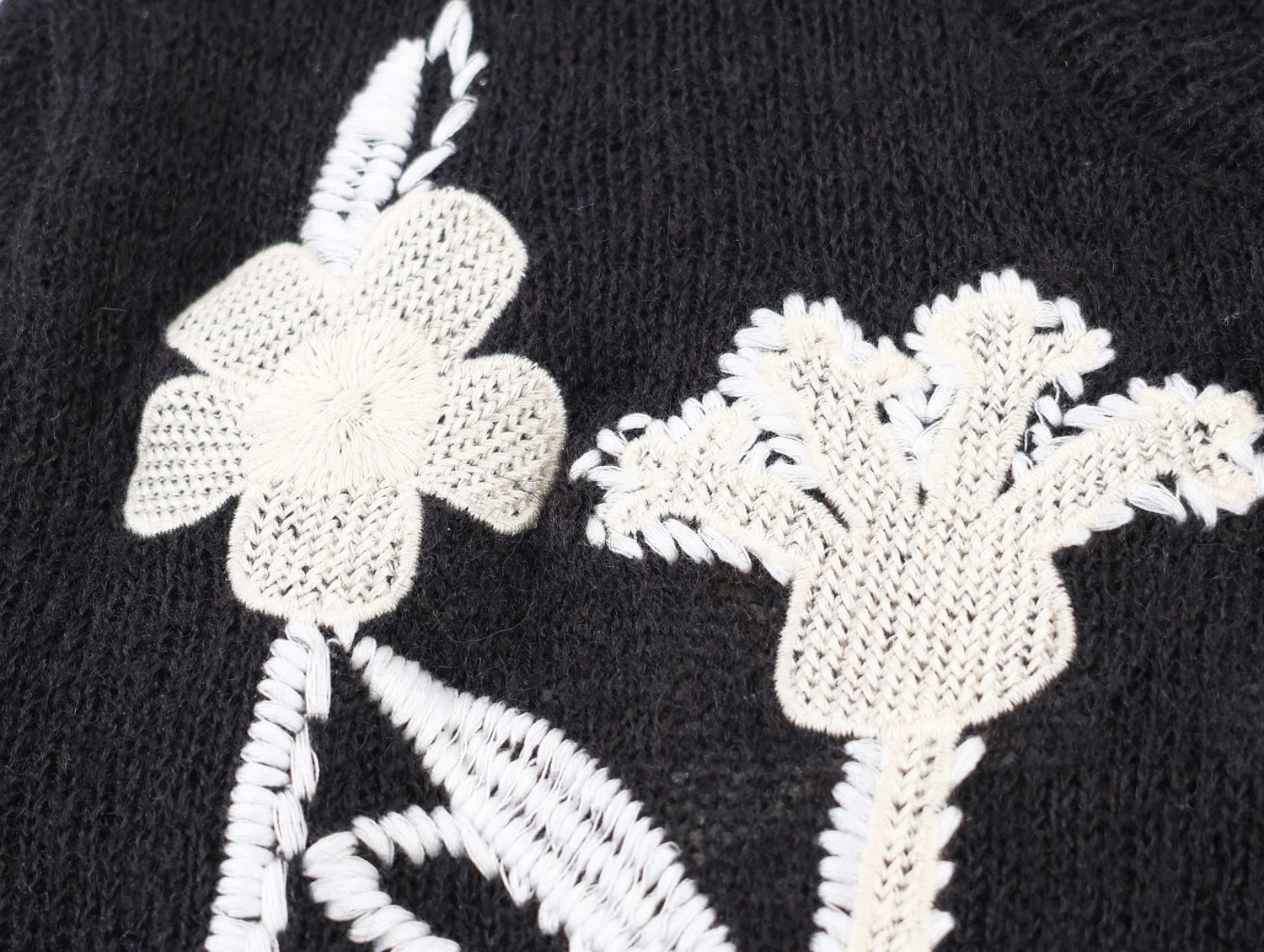 DEEABAE Flower embroidery round neck long sleeved contrasting short knitted jacket for spring women's cardigan