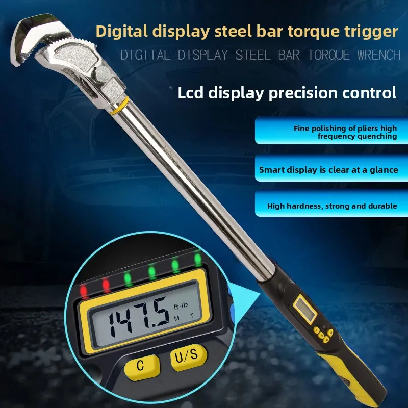 Smart Digital Display Carbon Steel Head Torque Wrench Metric Interchangeable for Construction Site Inspection Inspect Socket