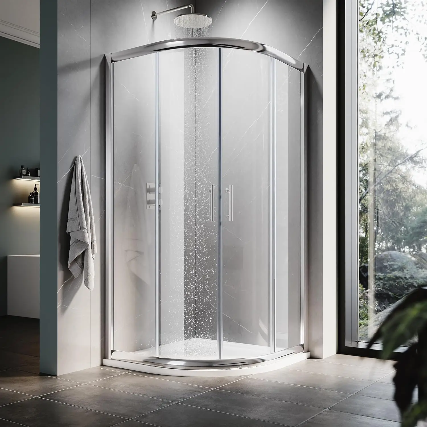

Corner Shower Enclosure with Shower Base, 36.7" D x 36.7" W x 72" H Neo-Round Corner Shower Door with 1/4 in. Clear, Customized