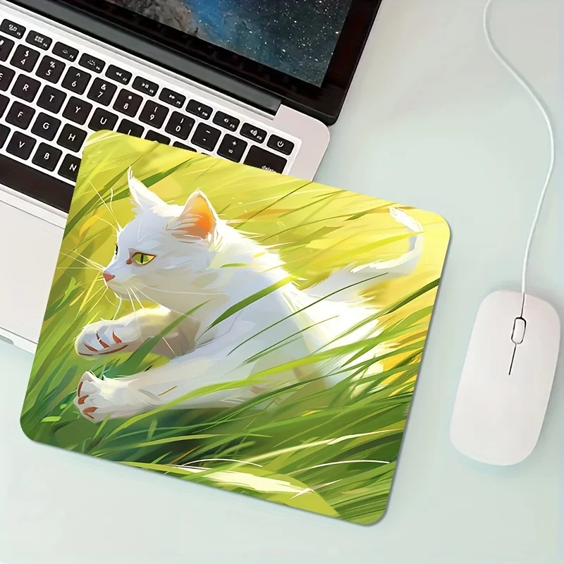 Cute Black Cat Square Mouse Pad Non-Slip Rubber Mat for Office Gaming Gamers Home or Office Adorable Cartoon Desk Mats Rug