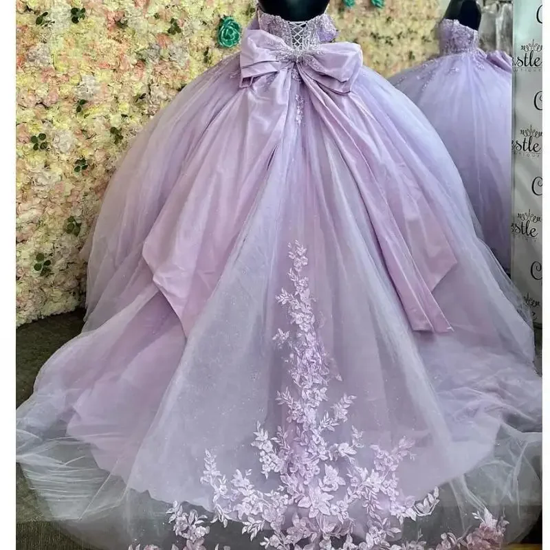 LIYYLHQ Lilac Purple Mexican Vestidos De 15 Quinceañera Applique Sweetheart Off Shoulder Sweet 16 Dress Birthday Princess Gowns