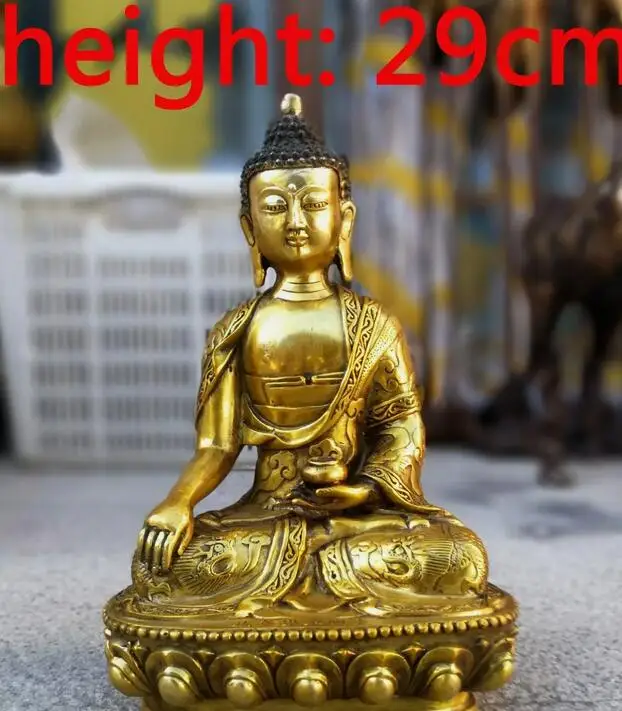 

29cm Tibet buddhist Ancient Bronze Sakyamuni Buddha Statue Old prayer Dragon