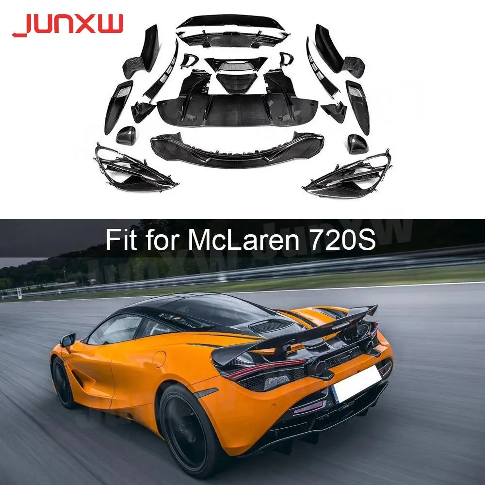 Dry Carbon Car Front Lip Trunk Air Vent Trim Cover Rear Lip Diffuser Rear Spoiler Body kit For McLaren 720S Coupe 2018-2019