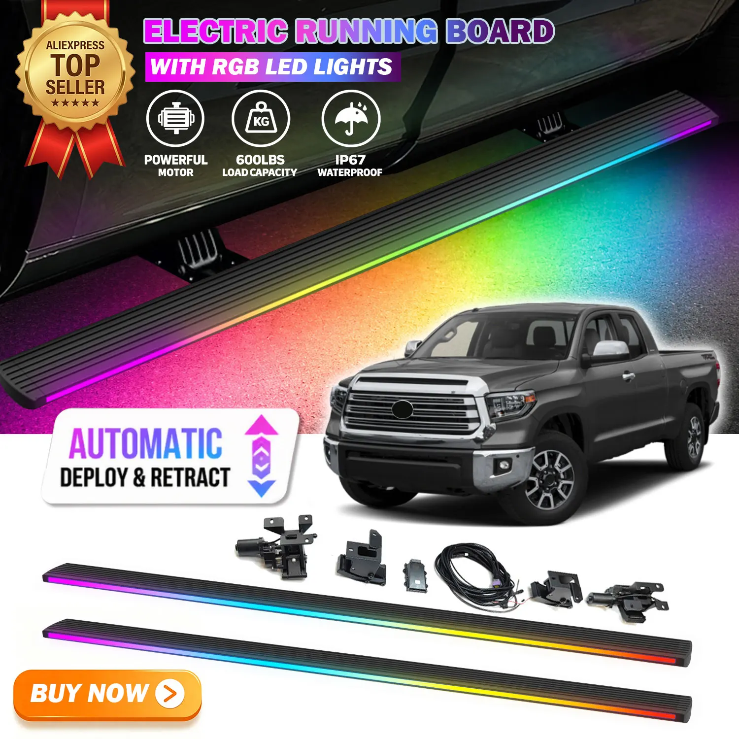 Deployable Power Electric Running Boards Fits For Toyota Tundra 2011-2021 with LED Light Strips Side Step Nerf Bars