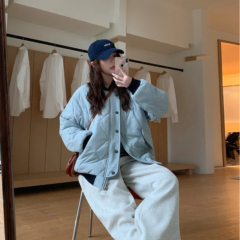 Parkas Women Thick Coats Long Sleeve Solid Single Breasted Jackets Pockets Loose Outerwear Warm Casual Jackets Autumn Winter