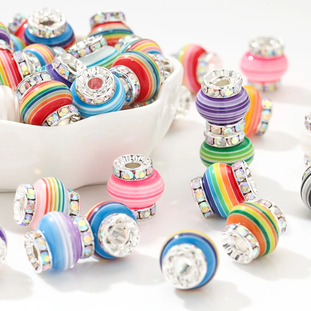 10pcs 12mm Colorful Striped Resin Beads Double Head Laminated Pieces for Jewelry Making Diy Bracelet Accessories Hole 4mm