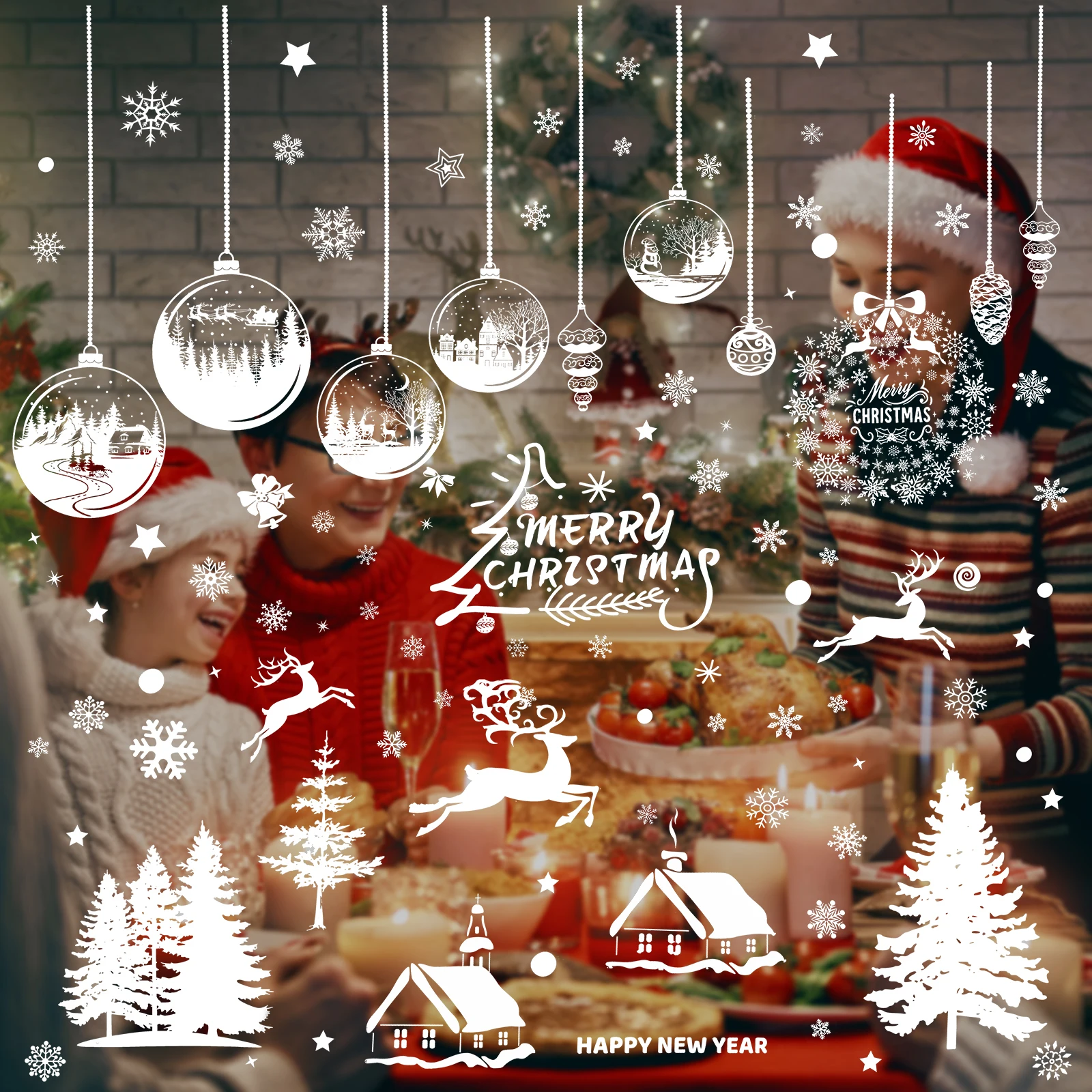 

9 Sheets Christmas Window Stickers Snowflakes Trees Bells Decorative Clings for Glass Windows Festive Home Decoration