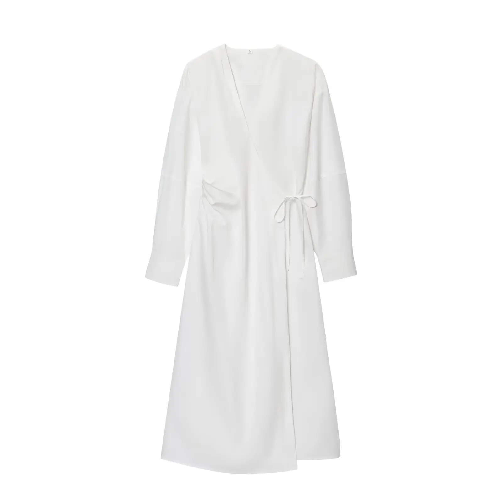 BSAY casual big shirt dresses summer new women Long sleeved Fold waist white V-neck wrapped style robe chic French Evening