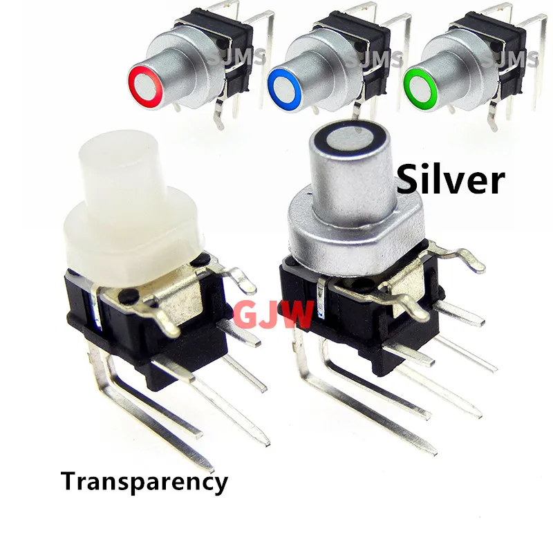 

2pcs/lot mini 4.7mm PB6156RSL PB6156RSL-X-102 Horizontal 7X7 silver cap blue light touch switch with lamp button Long life