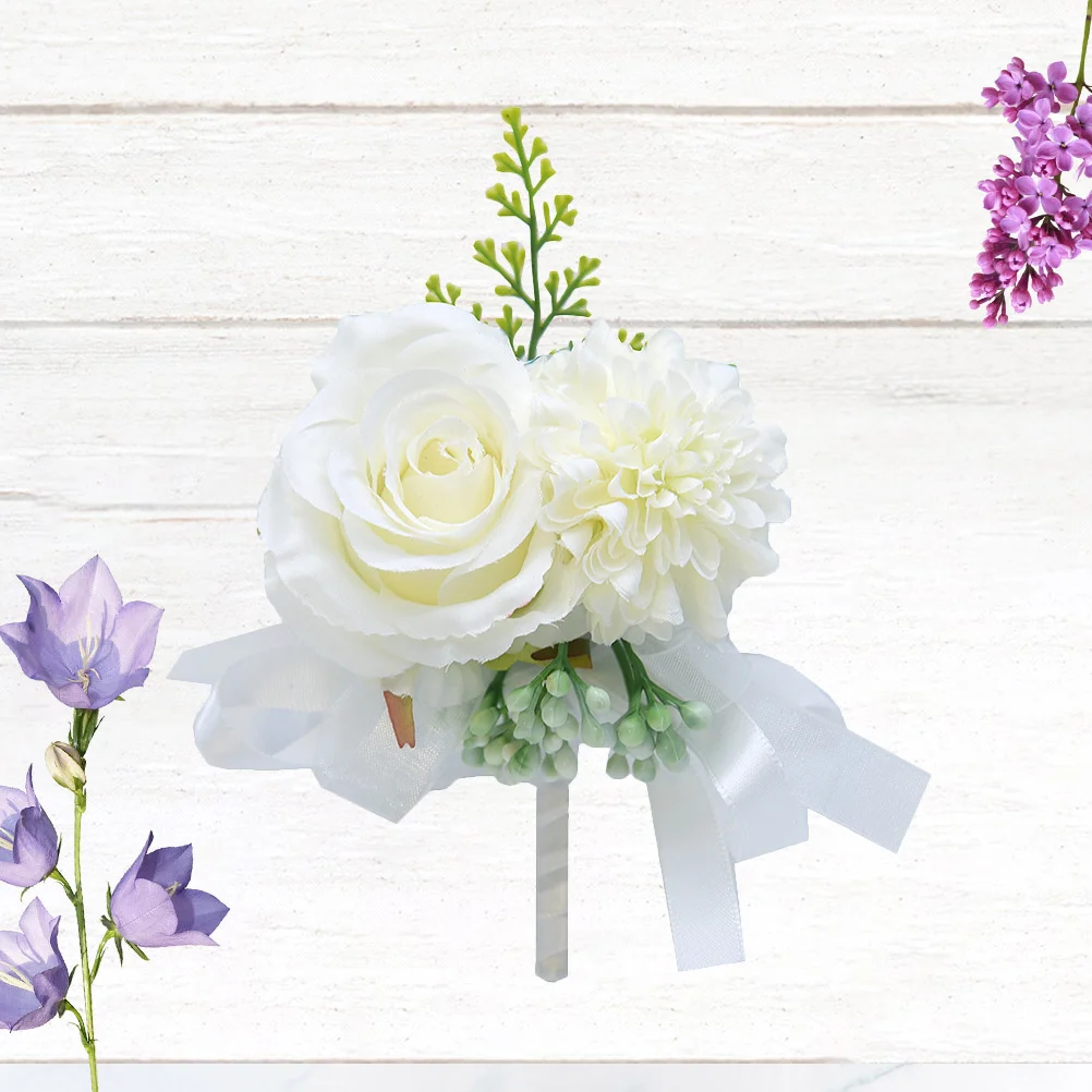 1 قطعة بروش زهرة مقلد أبيض أنيق الزفاف الصدار فستان الزفاف دبوس العروس العريس الديكور زهرة اصطناعية واقعية #5