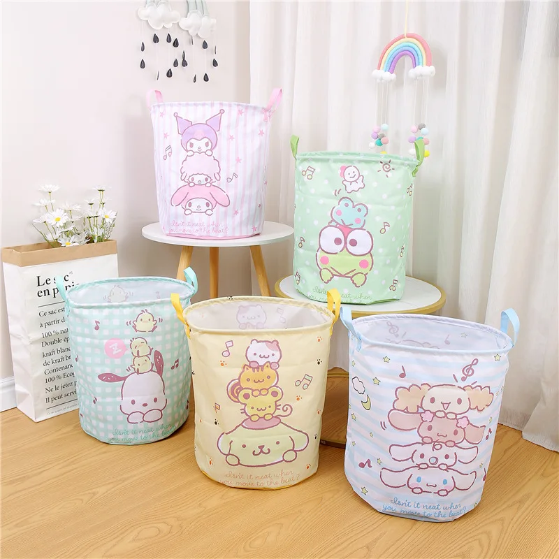 Anime Sanrio Cinnamoroll Kuromi Hello Kitty My Melody Cute Cartoon Change of Clothes Round Storage Bucket Gift for Friend