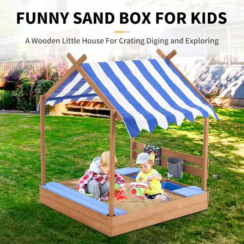 1Pc 49In Large Wooden Sand Box with Liner Drawing Board Sink House Design Sand Boxes for Backyard Garden Beach for Beach Outdoor