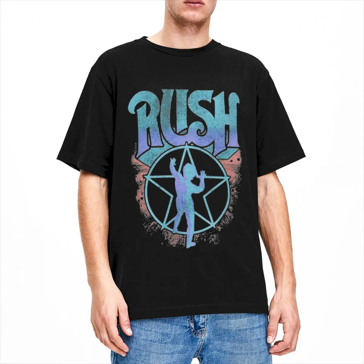 Men Women's T-Shirt Rush Band T-Shirts Harajuku Musican Blue Stars Summer Tee Shirt Awesome Casual Cotton Clothing Plus Size 6XL