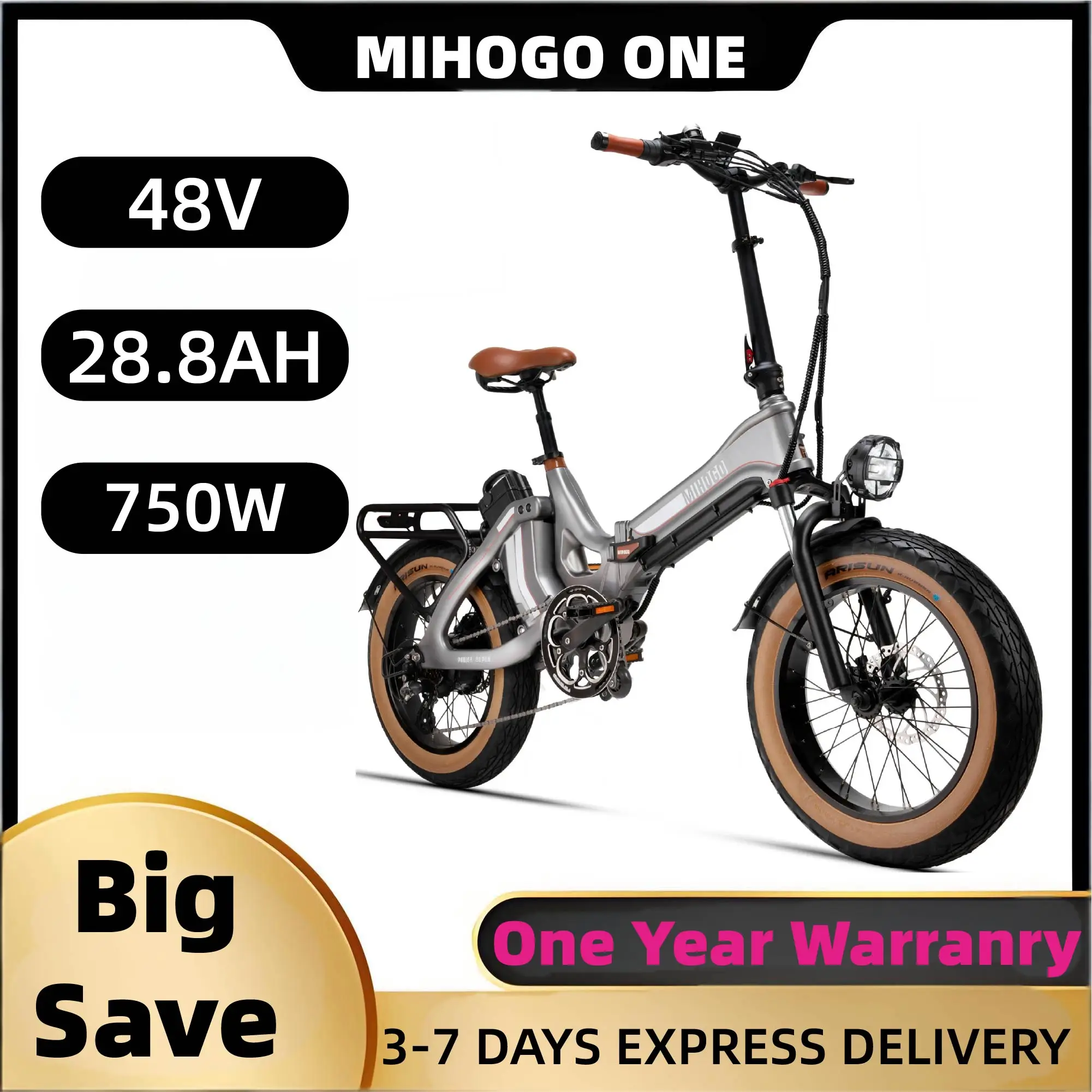 

MIHOGO ONE max Adult Electric Bicycle, 750W city ebike, 48V 12.8+16AH E-bike, 20-Fat Tire Foldable Electric Bike