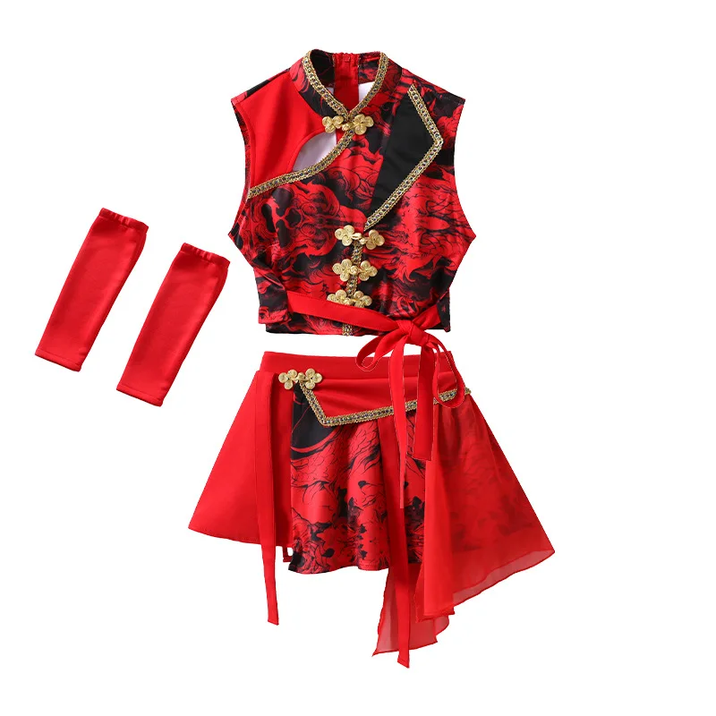 

Chinese-style short skirt jazz dance street dance fashion show group performance outfit, girls' separate sets for stage wear