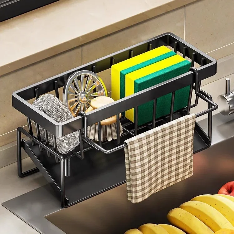 1Pc Kitchen Sink Drain & Storage Rack | Detergent Sponge Wipe Organizer | Compact Sink Cleaning Tool Holder