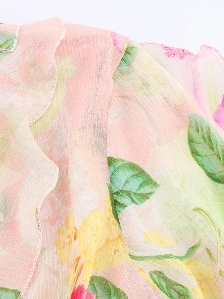 Ropa de verano de estilo europeo y americano para mujer, camisa de manga larga con decoración en capas y estampado de flores versátil, nuevo estilo