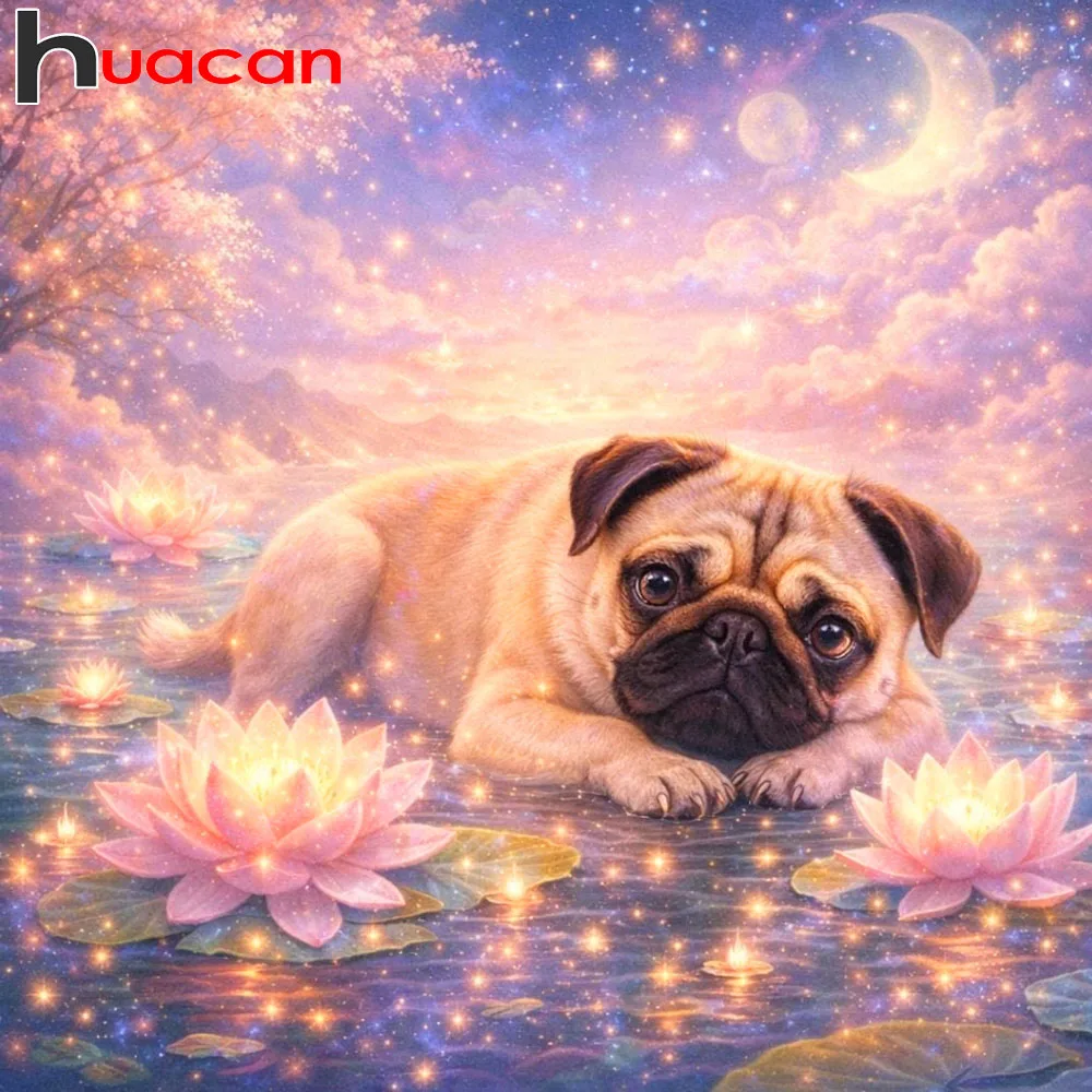 Huacan Neuheiten 2026 5D DIY Diamantmalerei Hund Lotus Neujahr Diamant-Mosaik Tier Blume Komplettes Set Heimdekoration