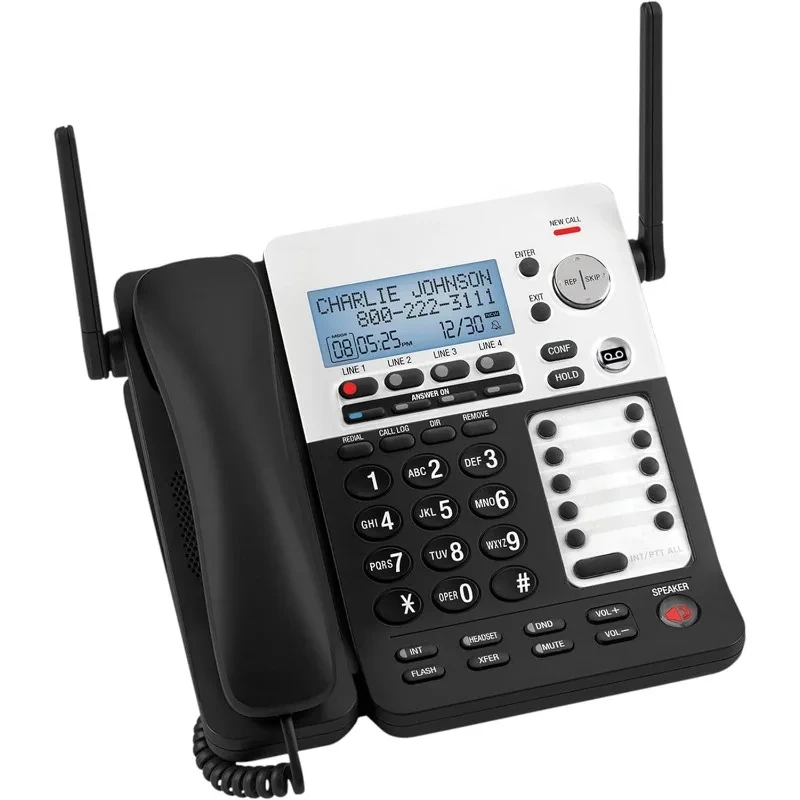 SynJ SB67158 DECT 6.0 4-Line Corded/Cordless Small Business Phone System with Answering System,Black/silver