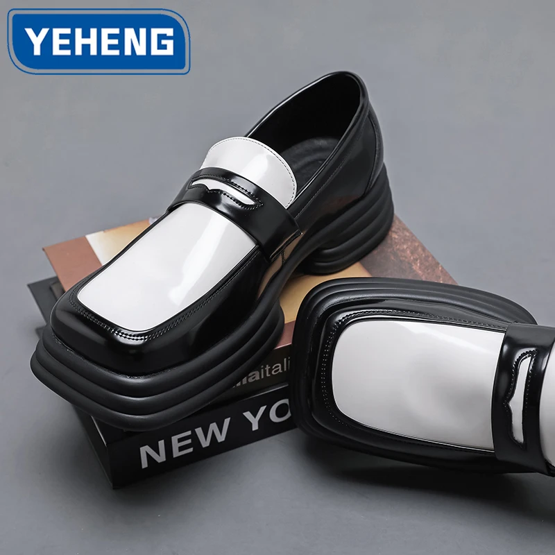 

Luxury Business Shoes Men Square-Toe Designer Commuting Casual Shoes Slip-on Social Party Shoes Fashion Thick Sole Men's Loafers