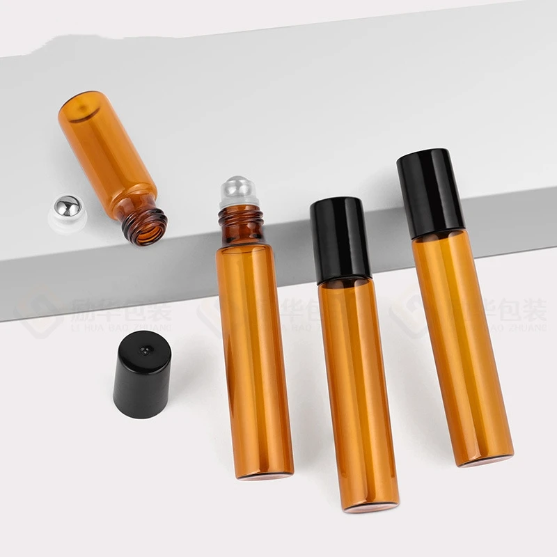 

15Pcs/pack 10ml Amber Glass Roll on Bottle for Essential Oil Vials with Roller Metal Ball Refillable Bottles Containers