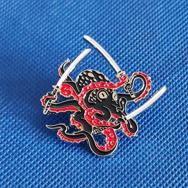 Trendy Octopus Warrior Enamel Pin Cute Cartoon Animal Badge Easy to Attach for Backpack Jeans Decor Nice Gift for Teen Students