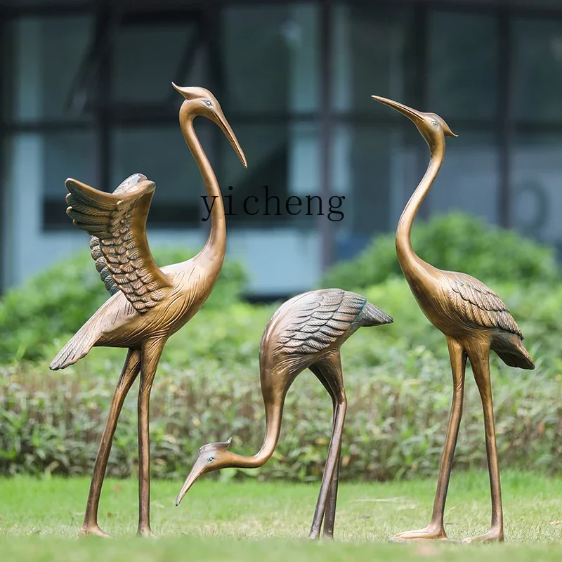 L7-15 fiberglass imitation copper crane sculpture outdoor crane ornament courtyard water pond red-crowned crane model decoration