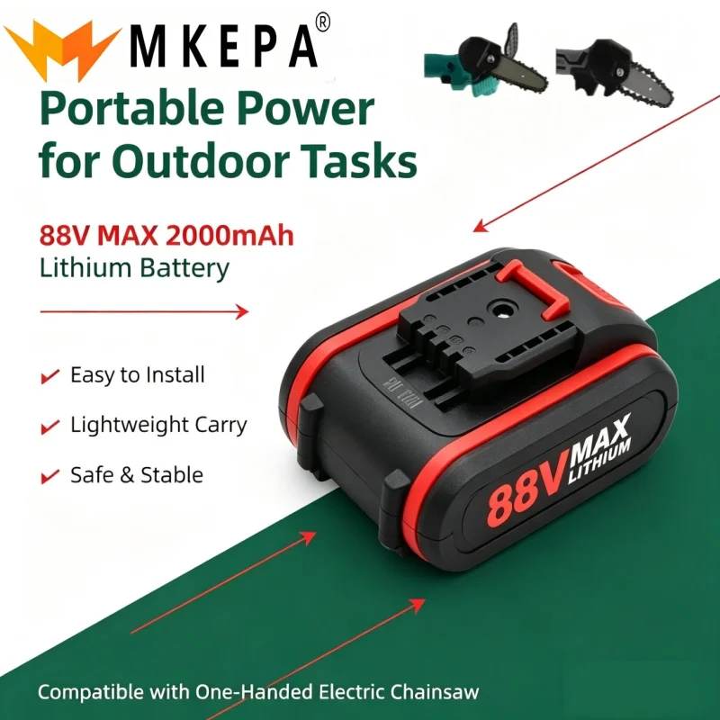 High Power Electric Pruning Saw, Portable Single Hand Logging Chain Saw with 88V 2000mAh 18650 Rechargeable Battery
