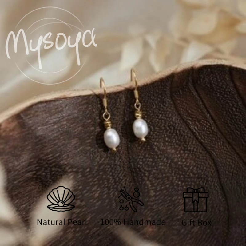 

MYSOYA серьги с белым пресноводным жемчугом 6-7 мм с подарочной коробкой для нее/его дня рождения/свадьбы/Рождества/Нового года/юбилейные подарки