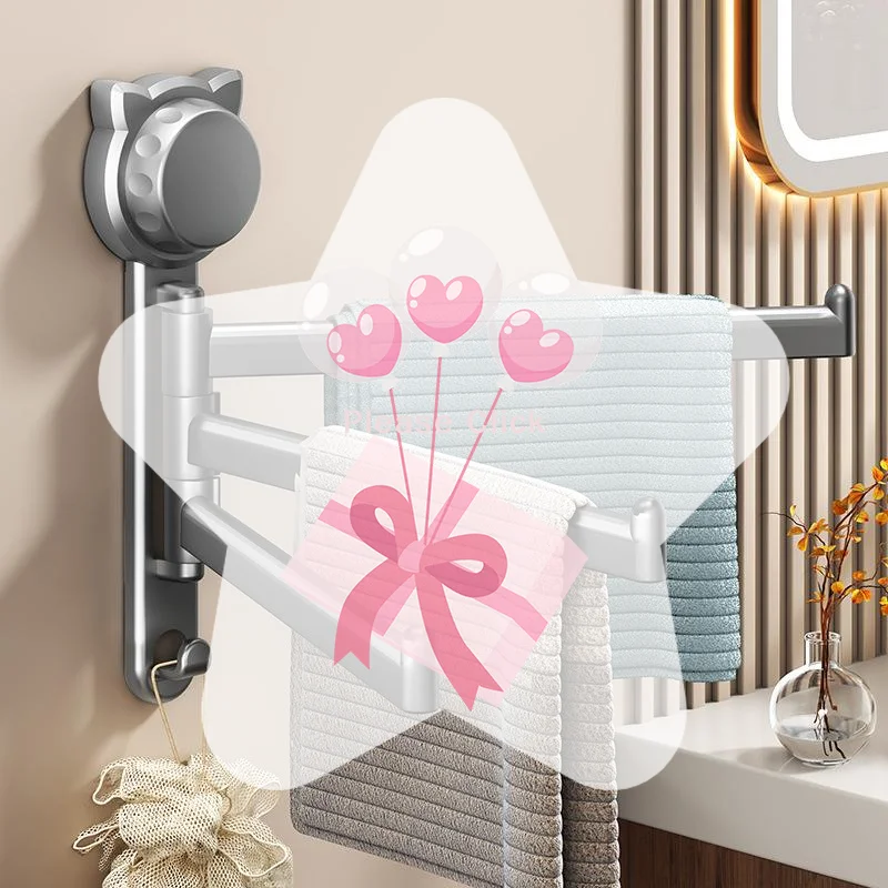 Rotating Towel Rack With Vacuum Suction And Adhesive Made Of PP Material Requires No Drilling Securely Attaches Rotates Flexibl