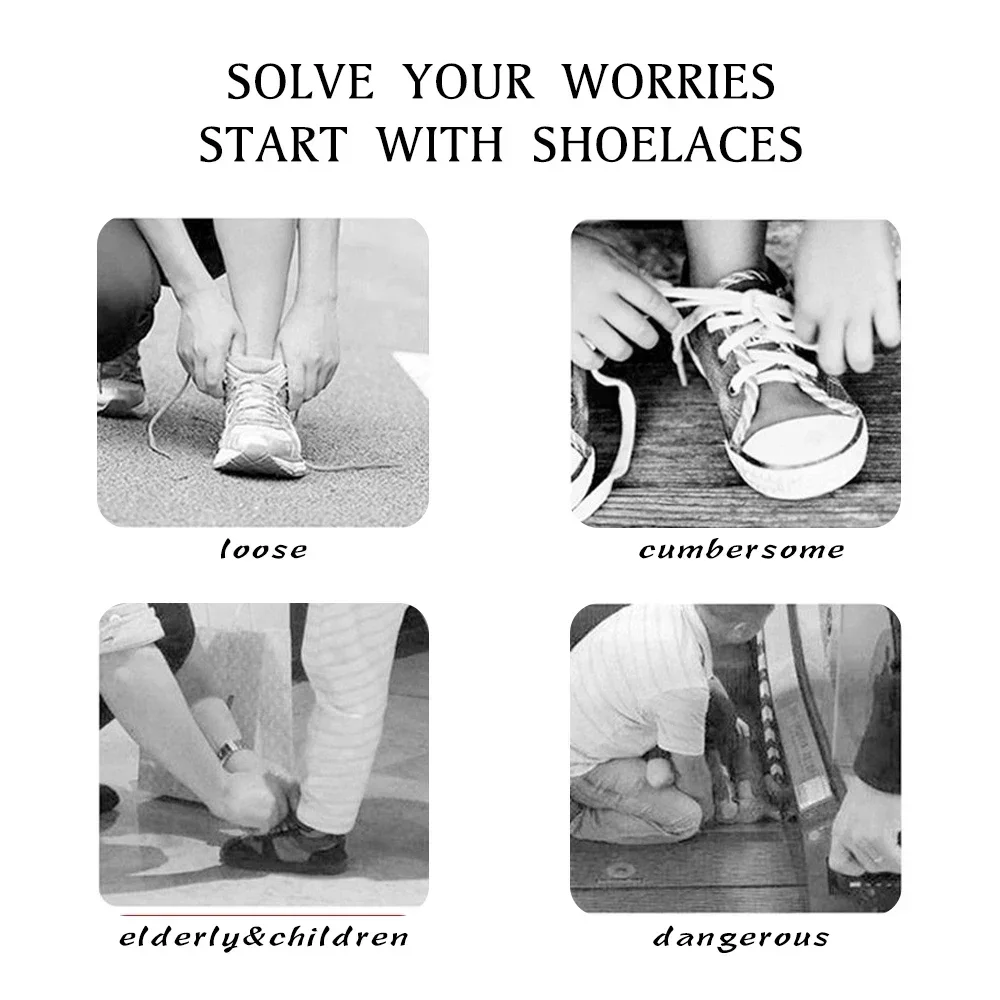 Tali sepatu elastis tanpa dasi, tali sepatu datar dengan kunci logam mudah dipakai untuk anak-anak dan dewasa