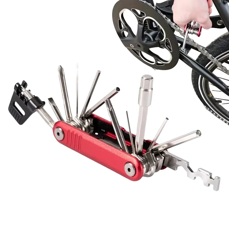 Portable Steel Bicycle Chain Tool Multitool Kit 17-in-1 Accessory Set with Hex Wrench Road Riding Travel Maintenance Polso BT03