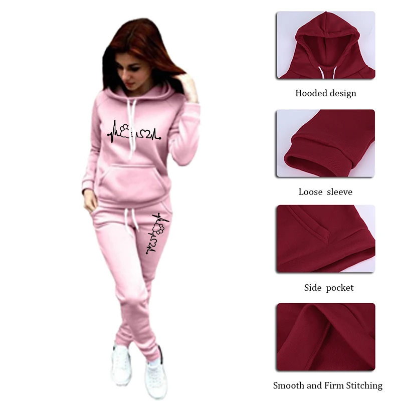 Fashion Women Track Suits Sports Wear Jogging Suits Ladies Hooded Tracksuit Set Clothes Hoodies+Sweatpants Sweat Suits