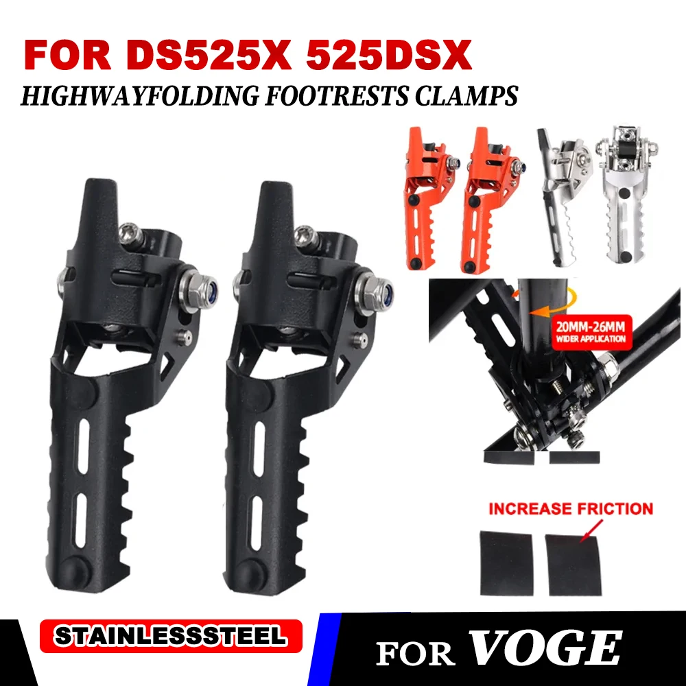 Motorcycle Accessories Front Foot Pegs Rests Footrests Clamps Footpegs Pad For VOGE Valico DS525X DS 525X 525DSX 525 DSX