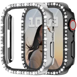 Szkło + pokrowiec na zegarek Apple 45mm 41mm 40mm 44mm 38mm 42mm Bling etui diamentowe zderzak dla iwatchSE 9 8 7 6 5 4 3 2