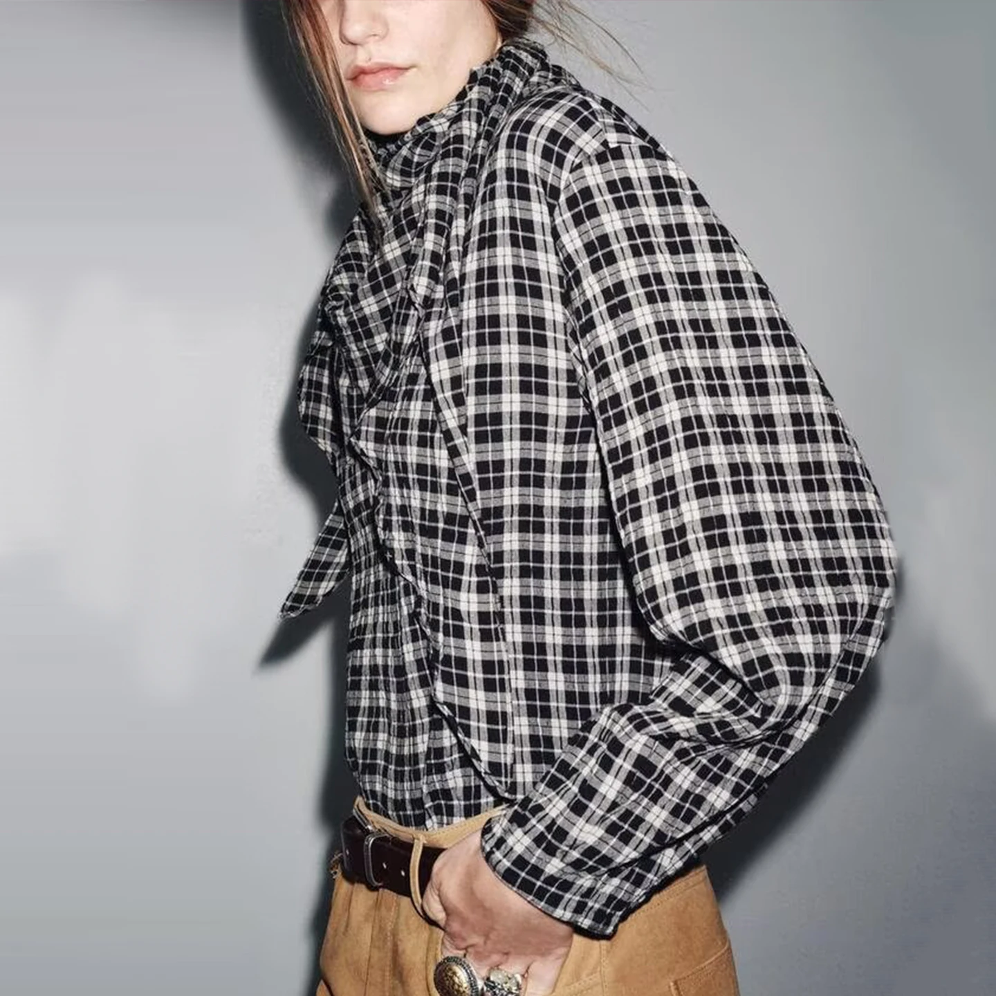 Z Women's Faion irt 2025 Autumn Plaid Scarf Multifunctional Headwear Casual Loose Long Sve Ladies Premium Quali