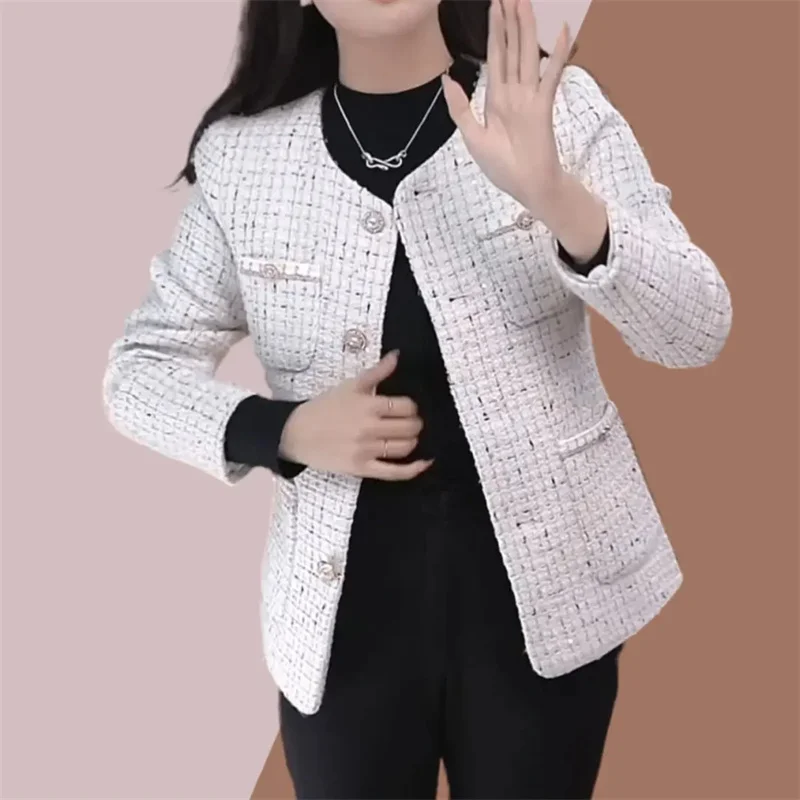 Jaket lengan panjang Korea wanita, atasan Luaran kasual elegan gaya wewangian kecil lengan panjang kualitas tinggi musim gugur 2023