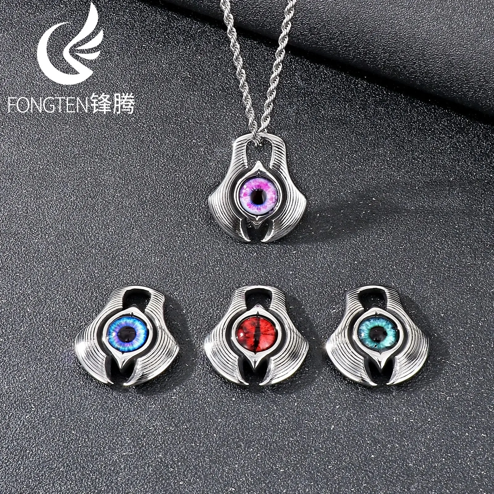 Fongten Hot Blooded Anime Devil's Eye Pendant Necklace Manga Exhibition Accessories Fashion Jewelry Party Gifts