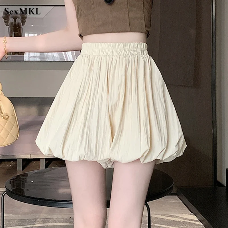 Casual Short Lantern Mini Skirt Women Korean Fashion Clothing High Waist Black Faldas Largas Ball Gown Y2k Kawaii Tennis Skirt