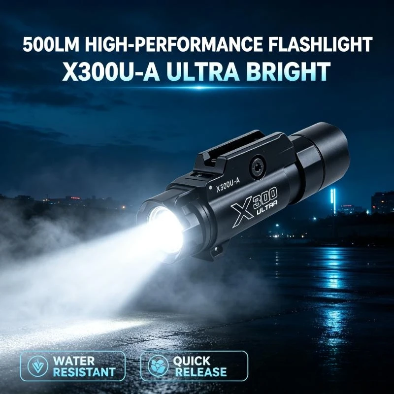 X300U-A Alloy Rail Mount Light, 500LM Flashlight with Flash Strobe, Adjustable 20mm Base Fit G17 Toy Models