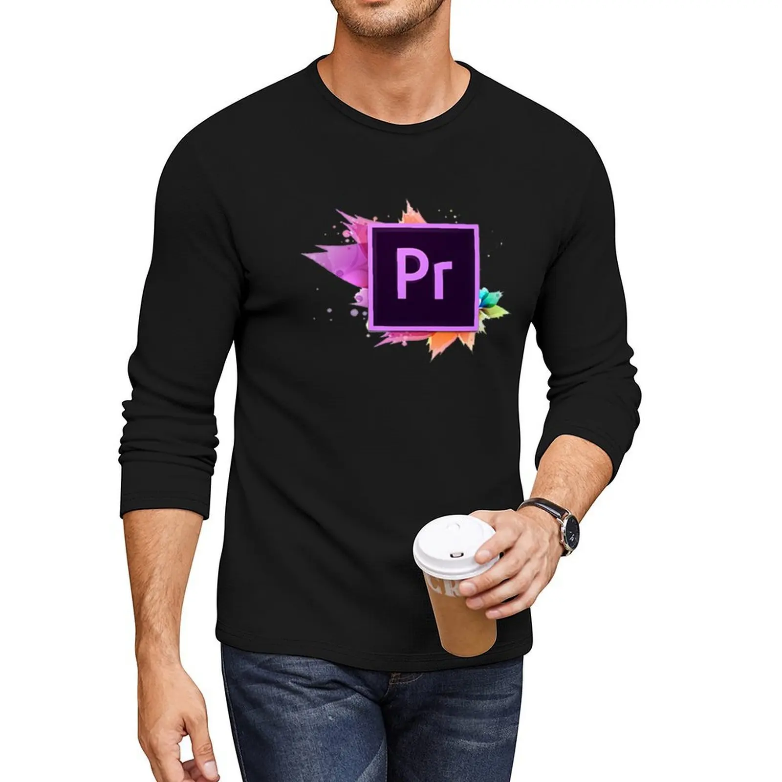 تي شيرت Adobe Premiere Pro طويل تي شيرت رياضي لمحبي تي شيرت سريع الجفاف ثقيل الوزن تي شيرت رجالي تي شيرت كاجوال أنيق