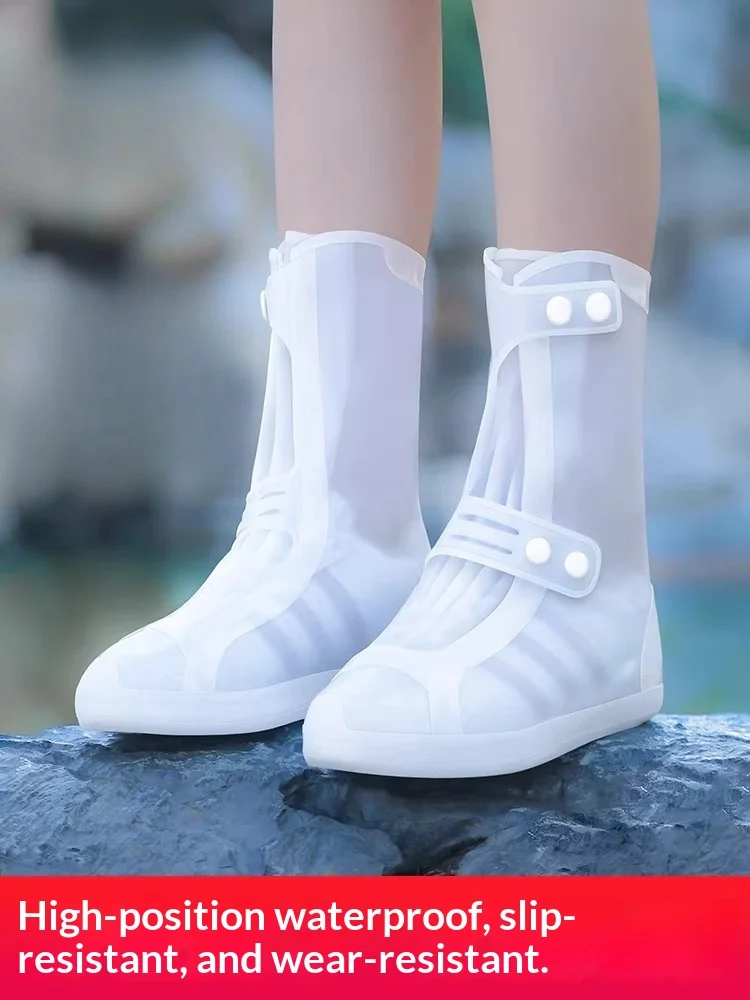 

Дождевые сапоги, водонепроницаемые и нескользящие силиконовые чехлы для обуви, утолщенные и износостойкие, стильные высокие сапоги для воды.