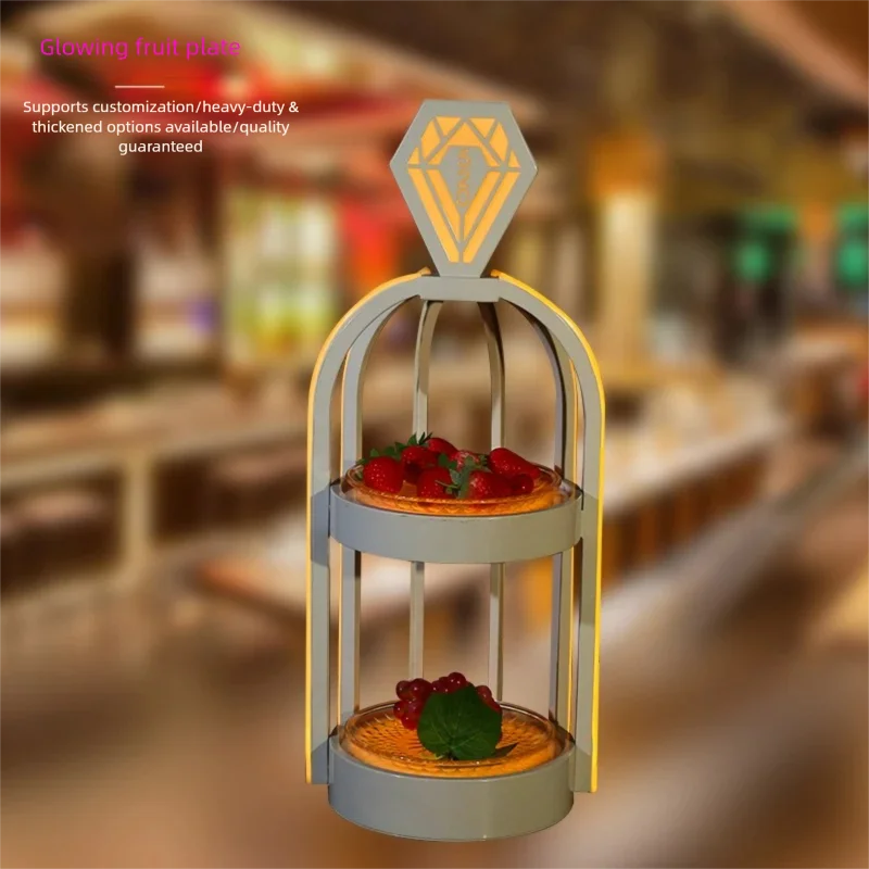

Double Layer LED Lighted Fruit Tray Luminous Charging KTV Food Display Serving Plate Creative Bar Birdcage Design