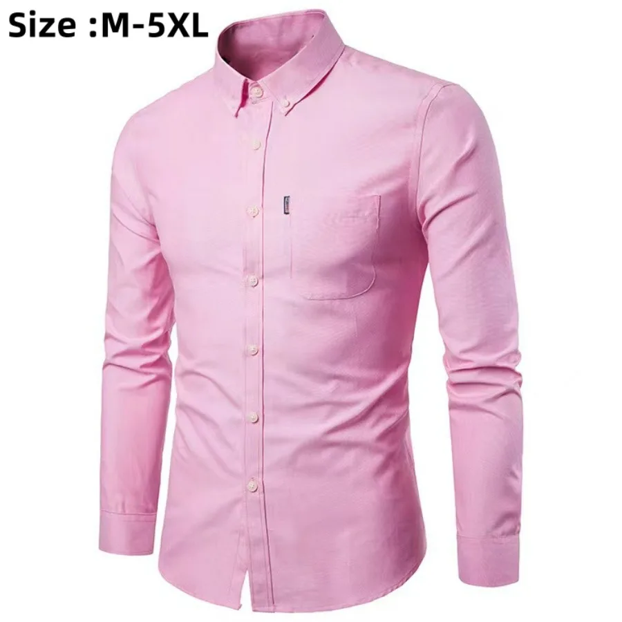 

2024 Men's Oxford Cotton Long Sleeve Shirts Solid Business Office Shirts Male Casual Slim Lapel Club Party Shirts for Men Tops