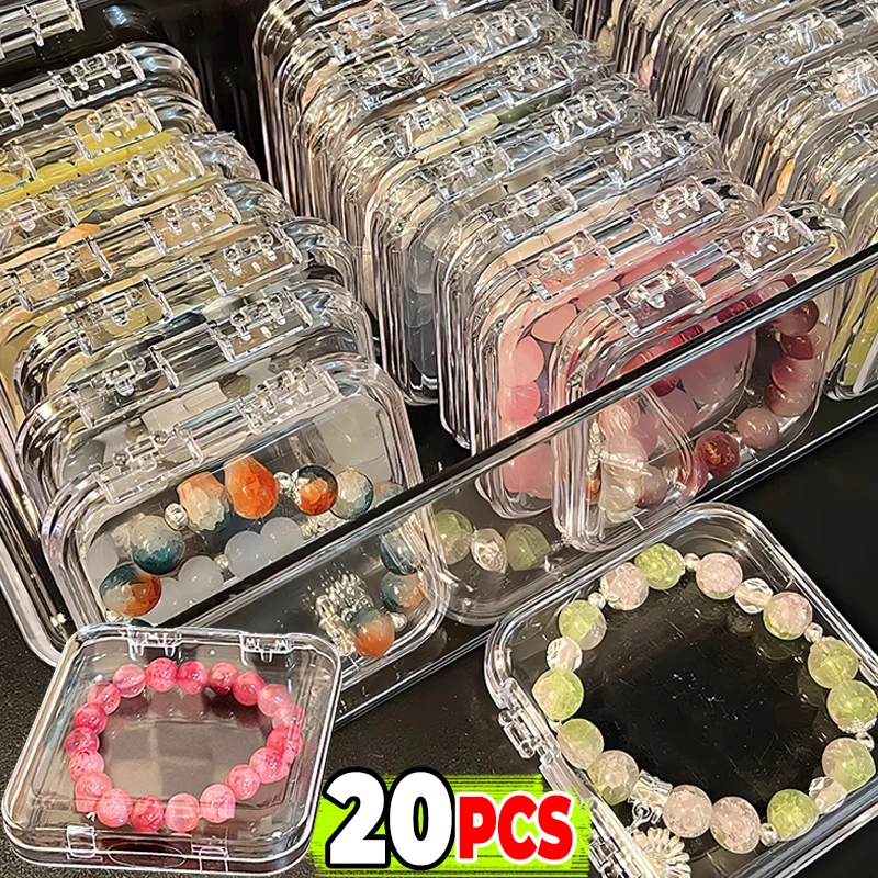 

20pcs Plastic Clear Jewelry Box Press-on Nail Storage Case Square Jewelry Earring Sponge Storage Box Display Packaging with Lid