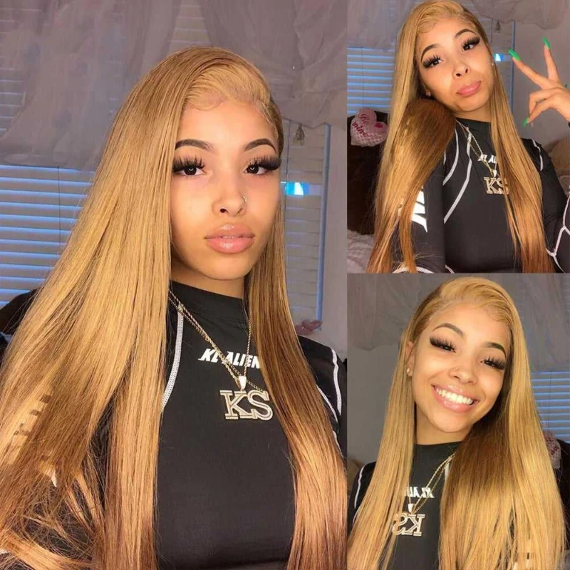 

13x4 HD Lace Front Wigs Human Hair Pre Plucked P4/27 Honey Blonde Straight 13x4 Lace Frontal Wigs Human Hair For Women