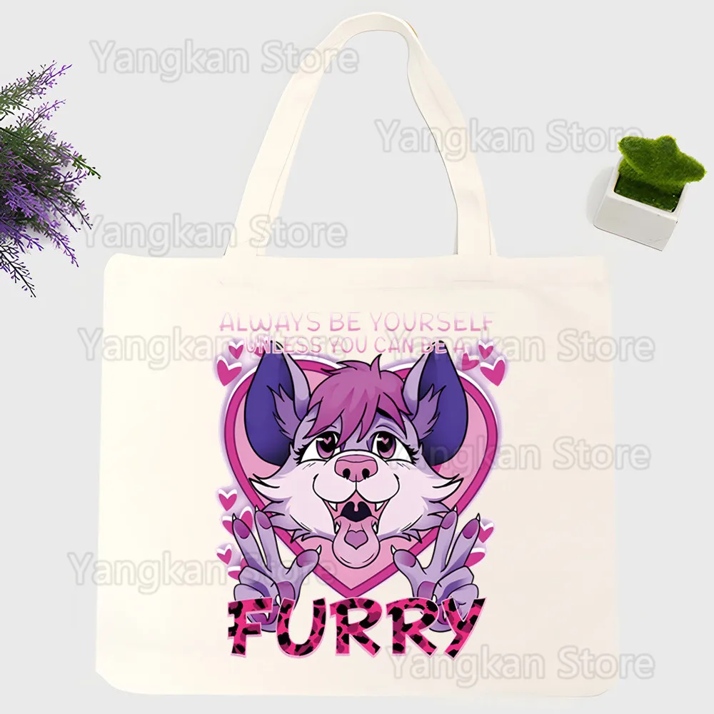 

Meme Funny Fur Furry Cute Canvas Shoulder Bag Handbag Ladies Casual Tote Bag Large Capacity Reusable Shopping Bag