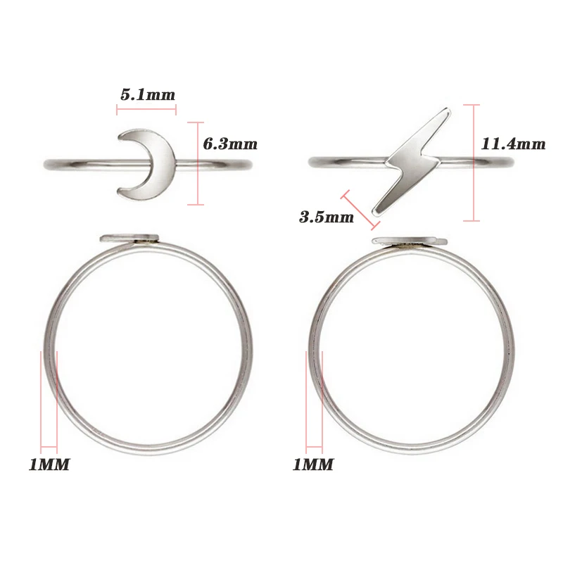 

925 Sterling Silver Lightning/Moon Ring Minimalist Knuckle Ring for Women Silver Jewelry Accessory