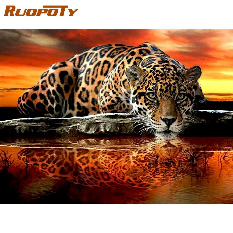 

RUOPOTY Frame Painting By Numbers For Adults Leopard Animals Drawing Coloring By Numbers Wall Art Painting For Home Decor Gift